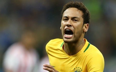 O atacante Neymar comemora gol do Brasil ontem (28), em jogo pelas Eliminatórias da Copa - Lucas Figueiredo/CBF