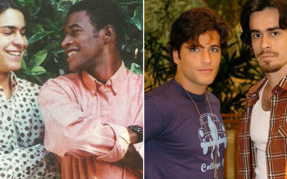 Os atores André Gonçalves, Lui Mendes, Bruno Gagliasso e Erom Cordeiro viveram gays nas novelas - Reprodução/Globo
