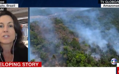 A correspondente Shasta Darlington relata drama da Amazônia na CNN com imagens da Globo - Fotos: Reprodução/CNN