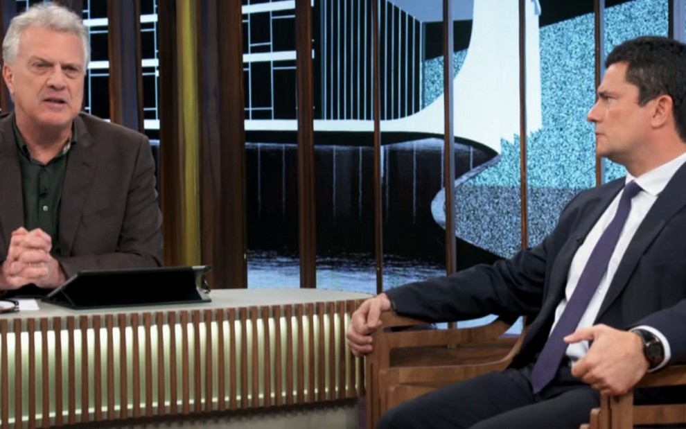 Pedro Bial entrevistou Sergio Moro na estreia da terceira temporada de seu talk-show: derrota para filme do SBT - REPRODUÇÃO/TV GLOBO