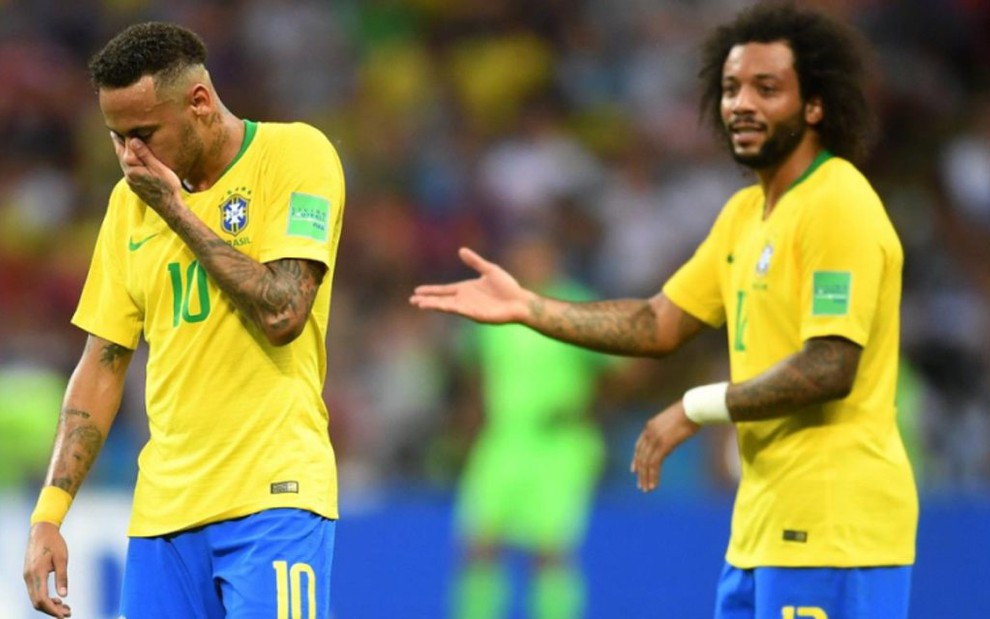 Neymar e Marcelo lamentam eliminação do Brasil na Copa da Rússia após derrota para a Bélgica - Divulgação/Fifa