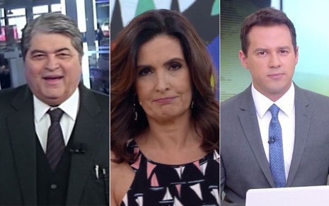 Os jornalistas José Luiz Datena, Fátima Bernardes e Evaristo Costa viraram notícia em 2017 - REPRODUÇÃO/BAND E GLOBO