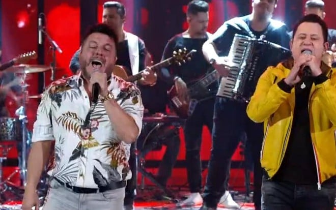 Bruno e Marrone em apresentação neste domingo (10) no Domingão do Faustão - Reprodução/TV Globo