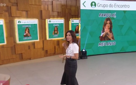 Fátima Bernardes no Encontro desta segunda-feira (17); apresentadora gostou de ter virado figurinhas de WhatsApp - REPRODUÇÃO/TV GLOBO