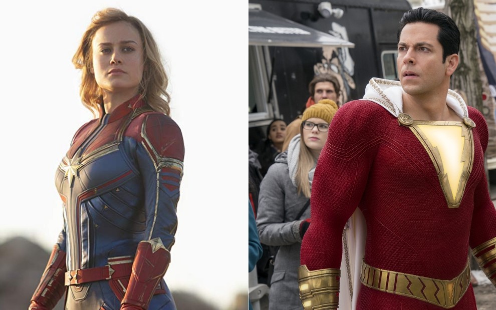 Brie Larson como Capitã Marvel e Zachary Levi em Shazam!: TV revelou novos astros de Hollywood - Divulgação/Disney/Warner Bros.