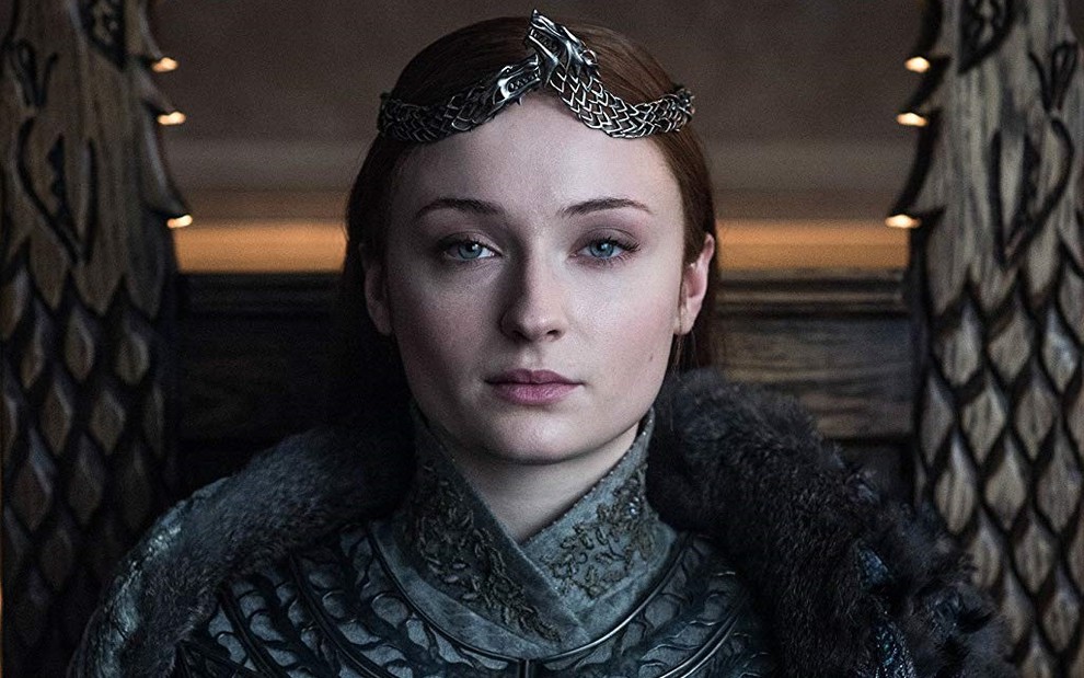 A atriz Sophie Turner, a Sansa Stark de Game of Thrones, em cena do último episódio do drama fantasioso