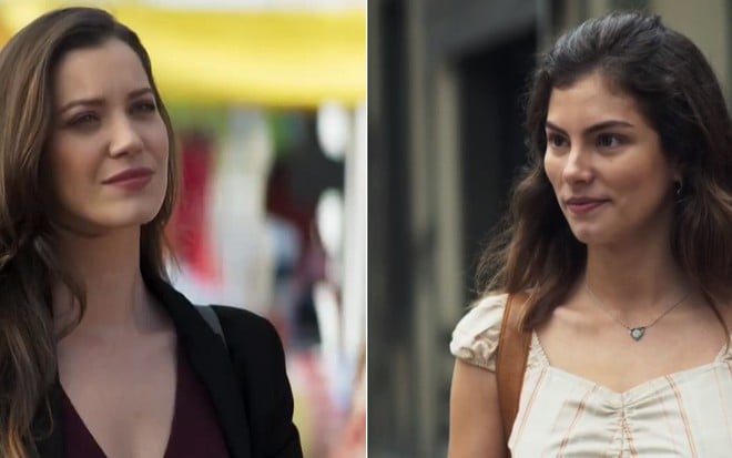 Montagem de Fabiana (Nathalia Dill) e Joana (Bruna Hamú) em cenas de A Dona do Pedaço