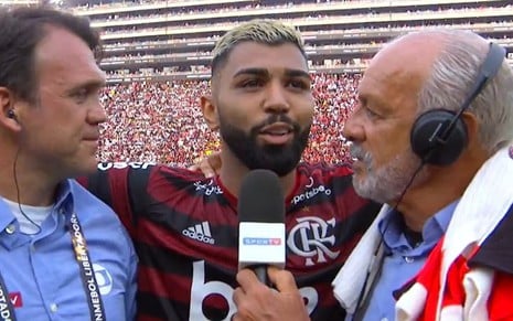 Petkovic, Gabigol e Júnior na Globo após a conquista do Flamengo na Libertadores 2019