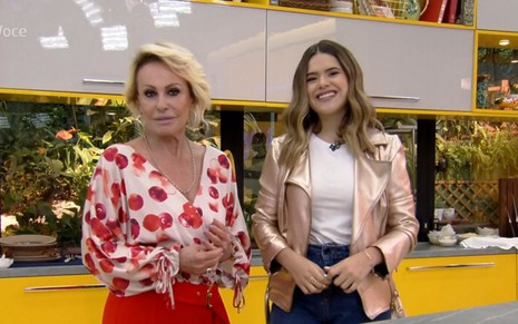 As apresentadoras Ana Maria Braga e Maisa Silva no cenário do programa Mais Você de 21 de outubro, na Globo