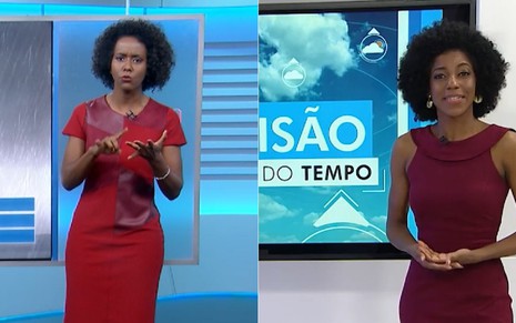 Maria Júlia Coutinho apresenta o mapa-tempo do Jornal Nacional e Luana Assiz o do BATV - REPRODUÇÃO/TV GLOBO