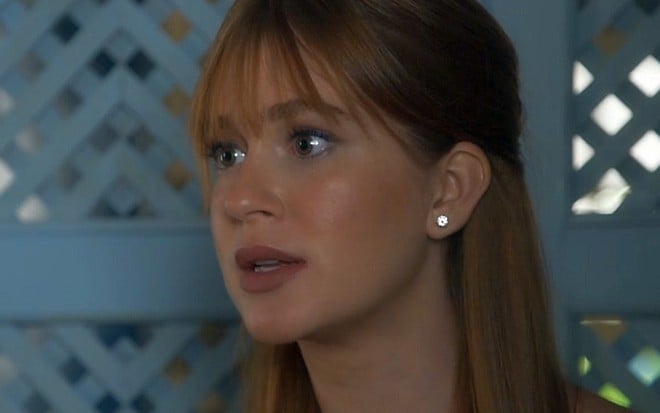 Luz (Marina Ruy Barbosa) vai aconselhar marido brigão em cena de O Sétimo Guardião - Reprodução/TV Globo