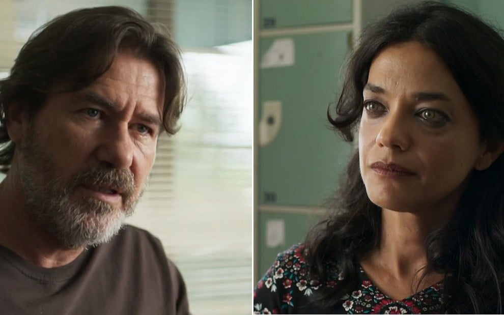 Padre Zoran (Angelo Coimbra) e Missade (Ana Cecília Costa) viverão romance em Órfãos da Terra - Reprodução/TV Globo