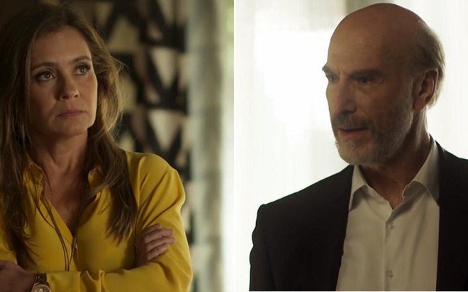 Laureta (Adriana Esteves) foi amante de Severo (Odilon Wagner) na adolescência - Reprodução/TV Globo