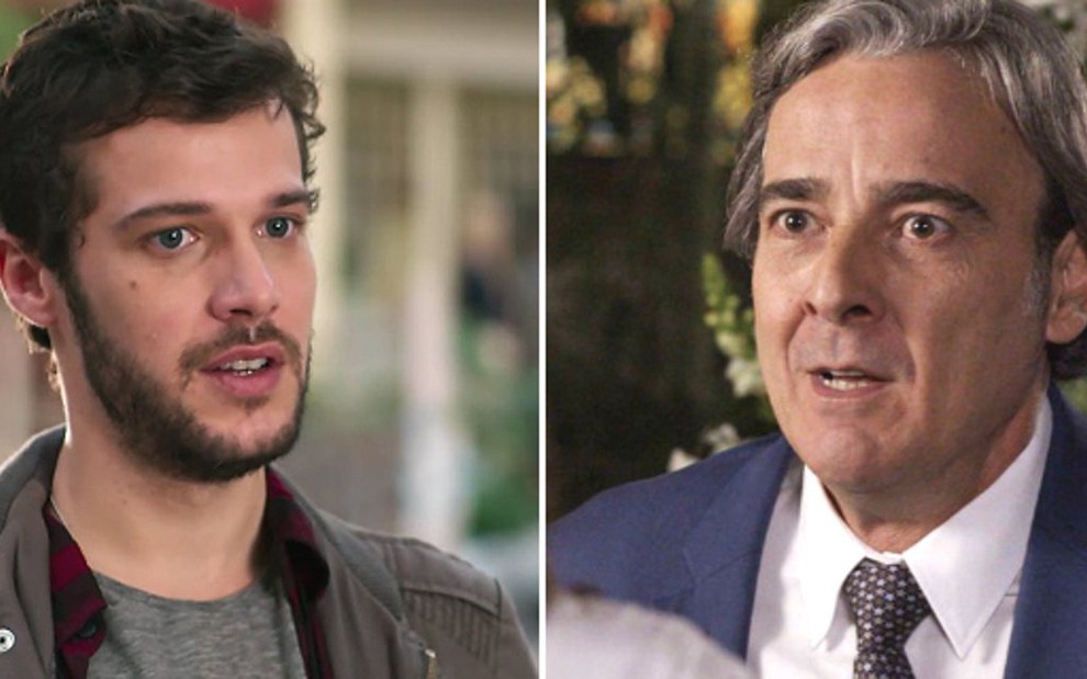 Os atores Jayme Matarazzo e Alexandre Borges em cenas da novela Haja Coração, da Globo - Reprodução/Globo