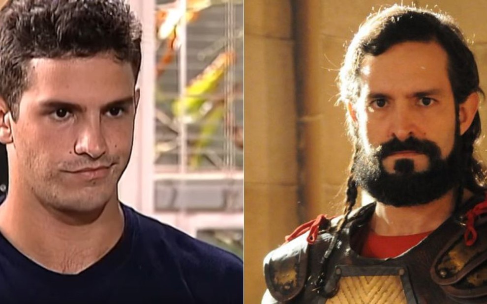 Iran Malfitano em Malhação (Globo), em 2001 e em A Terra Prometida (Record), em 2017; ator virou Uber - Reprodução/Globo