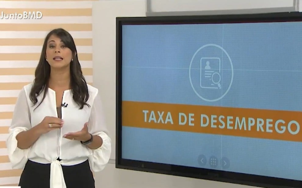 Apresentadora do Bahia Meio Dia, Jessica Senra fala do desemprego no telejornal de 1º de maio - REPRODUÇÃO/TV GLOBO