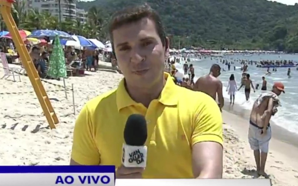 Durante entrada ao vivo no Link Vanguarda, o repórter Bruno Pellegrine foi surpreendido por turista - REPRODUÇÃO/TV VANGUARDA