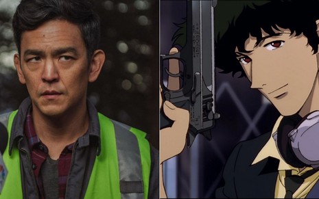 John Cho em cena do filme Buscando... e o personagem Spike Siegel no anime Cowboy Bebop - Divulgação