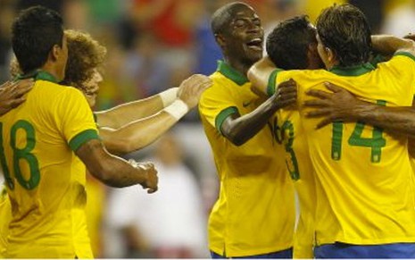 Jogadores comemoram gol do Brasil no amistoso contra Portugal, disputado em Boston - Rafael Ribeiro/CBF