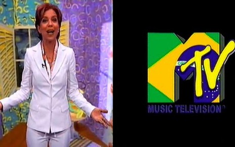 A apresentadora Astrid Fontenelle e o logotipo da MTV Brasil em sua transmissão de despedida - Montagem/Reprodução