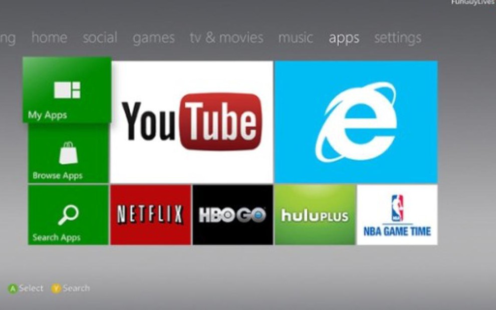 Interface da ferramente Live do Xbox 360 em que o usuário poderá assistir a conteúdo original da Microsoft - Divulgação/Microsoft