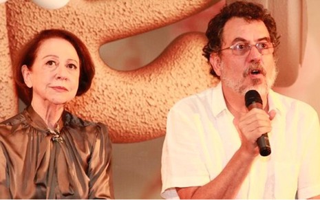 Fernanda Montenegro e o diretor Jorge Furtado na apresentação de Doce de Mãe à imprensa nesta terça (21) - Ellen Soares/TV Globo