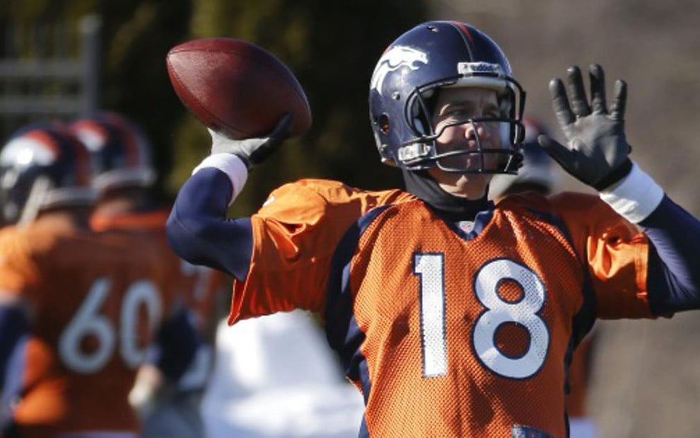 O quarterback Peyton Manning, camisa 18, do Denver Broncos em preparação para o Super Bowl 48 - Divulgação/NFL