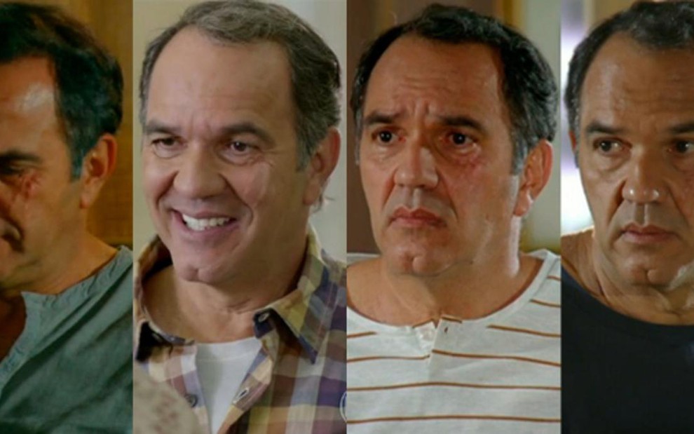Montagem mostra diferentes cicatrizes de Virgílio, personagem de Humberto Martins na novela Em Família - Reprodução/TV Globo