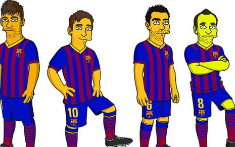 Neymar, Messi, Xavi e Iniesta como personagens de Os Simpsons; Fox fez acordos com seis clubes - Divulgação/FC Barcelona
