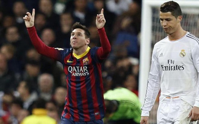 Messi festeja gol do Barcelona na vitória sobre o Real Madrid no Campeonato Espanhol, no domingo (23) - Reprodução/Liga BBVA