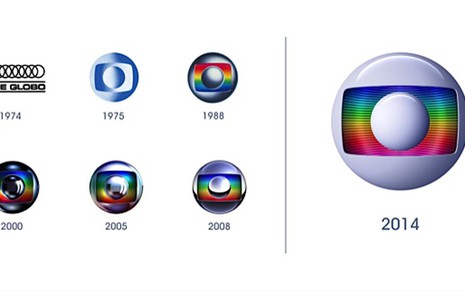 Quadro com evoluação da logomarca da Globo; versão 2014 deixa arco-íris mais nítido - Divulgação