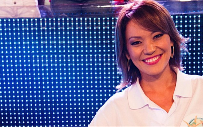 Geovanna Tominaga, repórter do Mais Você, durante gravação do Caldeirão do Huck, da Globo - João Miguel Júnior/TV Globo