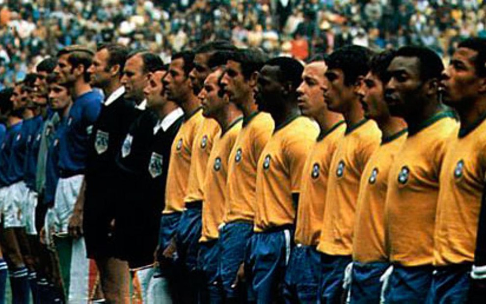 Seleção brasileira em um dos jogos da Copa do Mundo de 1970, que aconteceu no México - Reprodução