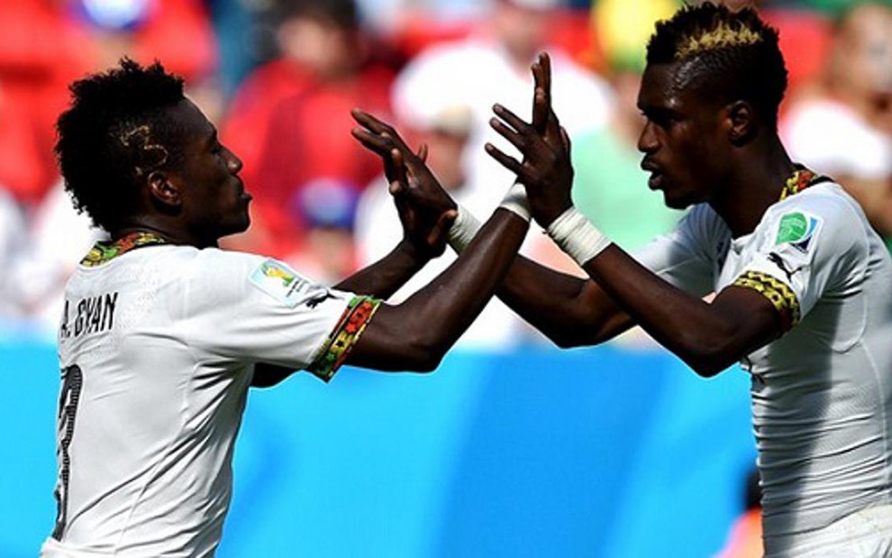 Gyan e Boye comemoram gol de Gana contra Portugal, em Brasília, nesta quinta-feira (26) - Divulgação/Fifa