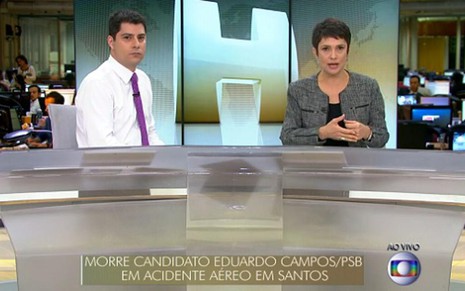 Evaristo Costa e Sandra Annenberg apresentam Jornal Hoje especial sobre a morte de Eduardo Campos - Reprodução/TV Globo