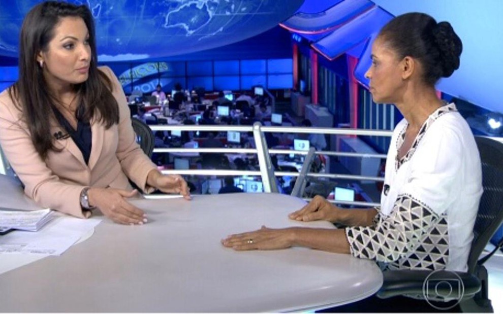 Patricia Poeta durante entrevista com Marina Silva, no Jornal Nacional de 27 de agosto - Reprodução/TV Globo