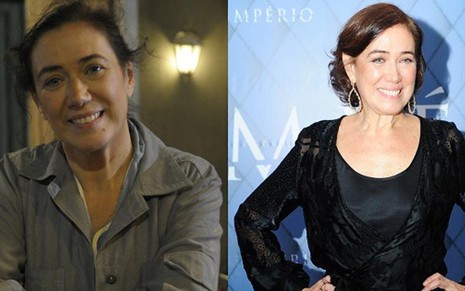 A atriz Lilia Cabral na novela Fina Estampa (2011) e na festa de lançamento de Império, em julho  - João Cotta/TV Globo