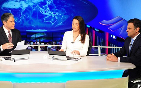 William Bonner e Patricia Poeta entrevistam Aécio Neves no Jornal Nacional de 11 de agosto - João Cotta/TV Globo
