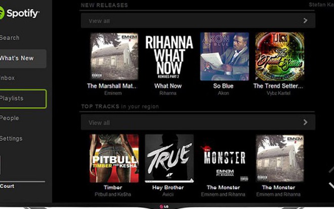 Serviço de música on-line Spotify em televisor da LG conectado à internet com a plataforma webOS - Divulgação