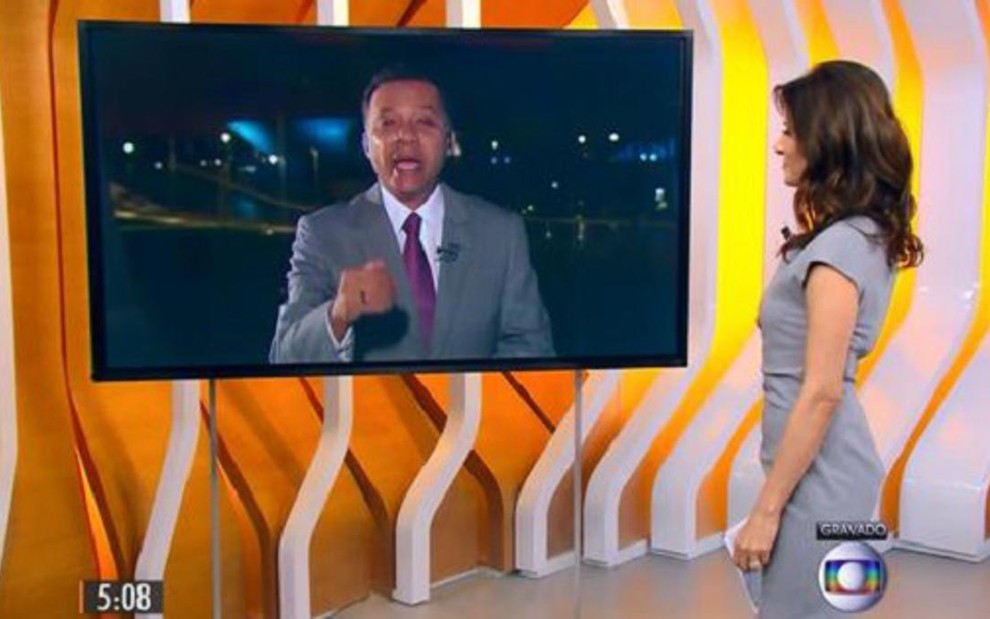 Heraldo Pereira e Monalisa Perrone no Hora 1 em Estado sem horário de verão, onde vai ao ar gravado - Reprodução/TV Globo