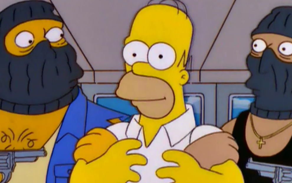 Homer Simpson é sequestrado no episódio Blame it on Lisa, de 2002, na primeira visita da família ao Brasil - Reprodução/Fox