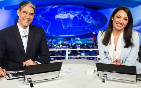 William Bonner e Patrícia Poeta no Jornal Nacional em setembro, quando foi anunciada a saída da jornalista - Divulgação/TV Globo