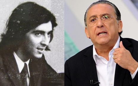 O narrador esportivo Galvão Bueno aos 24 anos, em 1974, na Gazeta (à esquerda), e em 2012, na Globo - Montagem/Reprodução
