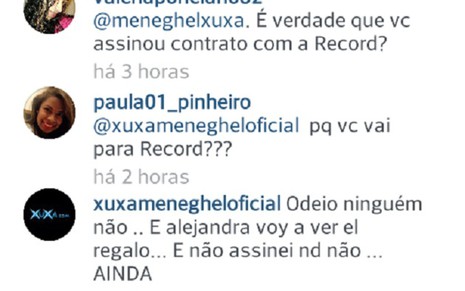 Xuxa Meneghel responde a fãs no Instagram que ainda não assinou com a Record, nesta sexta (6) - Reprodução/Instagram