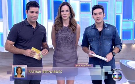 Lair Rennó, Ana Furtado e Marcos Veras falam por telefone com Fátima Bernardes no Encontro - Reprodução/TV Globo