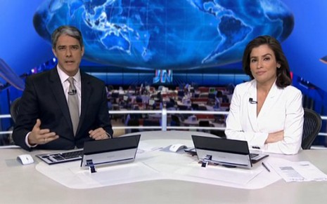 William Bonner e Renata Vasconcellos no Jornal Nacional; falha no Ibope tirou audiência de telejornal - Reprodução/TV Globo