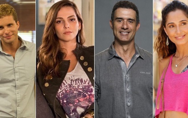Os atores Thiago Fragoso, Tainá Müller, Marcos Pasquim e Camila Pitanga da novela Babilônia, da Globo  - Fotos: Reprodução/TV Globo