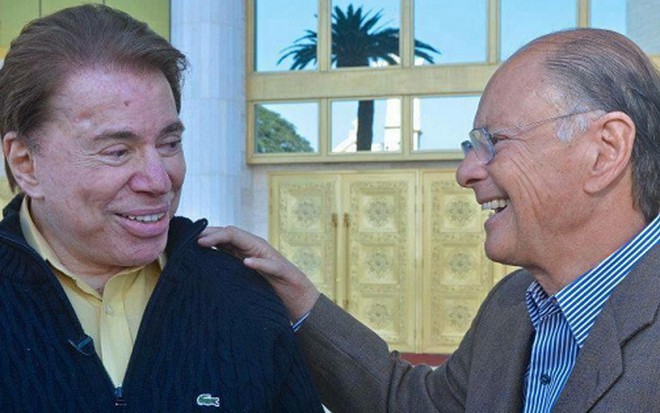 Silvio Santos e Edir Macedo durante encontro no Templo de Salomão, da Igreja Universal - Reprodução/TV Record