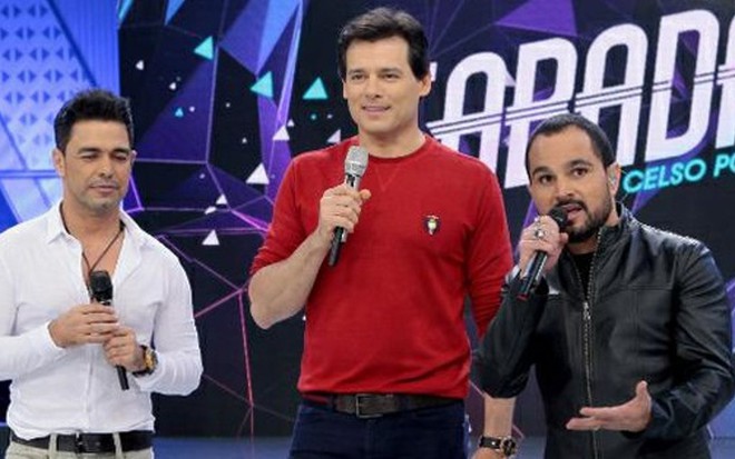 Celso Portiolli com Zezé Di Camargo e Luciano no Sabadão, novo programa do SBT aos sábados - Reprodução/SBT