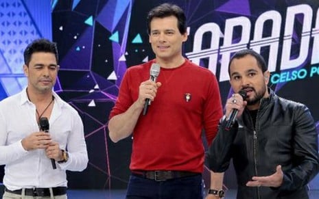 Celso Portiolli com Zezé Di Camargo e Luciano no Sabadão, novo programa do SBT aos sábados - Reprodução/SBT